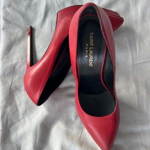 Saint Laurent Janis Pointed-Toe Leather Platform Red Pump